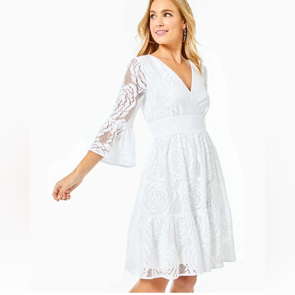 Lilly Pulitzer Dresses & Skirts - Lilly Pulitzer Cecelia Dress in Resort White Bungalow Blossom Lace, Size 8